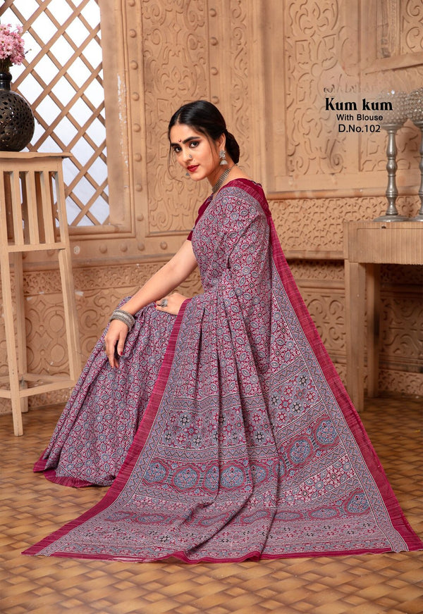 ajarakh # Cinnamon and Mulberry Polka (Saree)